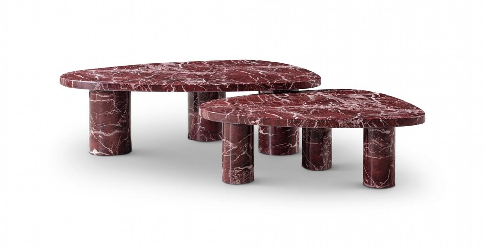 Red and White Marble Triangular End Table — view 5