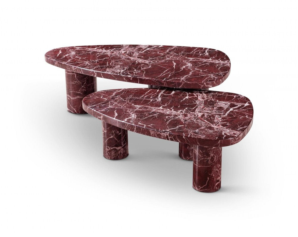 Red and White Marble Triangular End Table — view 6
