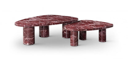 Red and White Marble Triangular End Table HomeRoots