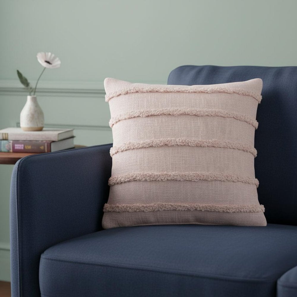 20" Pink And Blush Striped Cotton Throw Pillow Cover — view 7