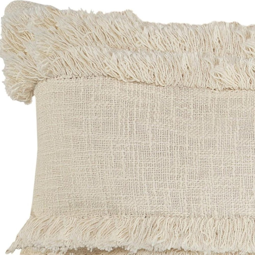 36" X 14" White And Ivory Lumbar Striped Cotton Throw Pillow Cover