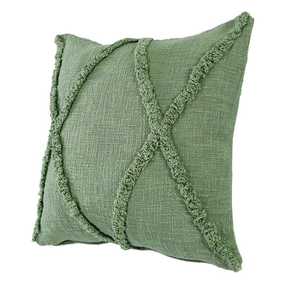 20" Green And Pine Green Diamond Cotton Throw Pillow Cover
