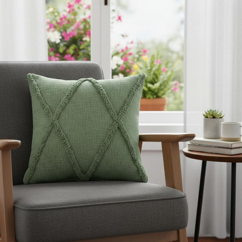 20" Green And Pine Green Diamond Cotton Throw Pillow Cover — view 9