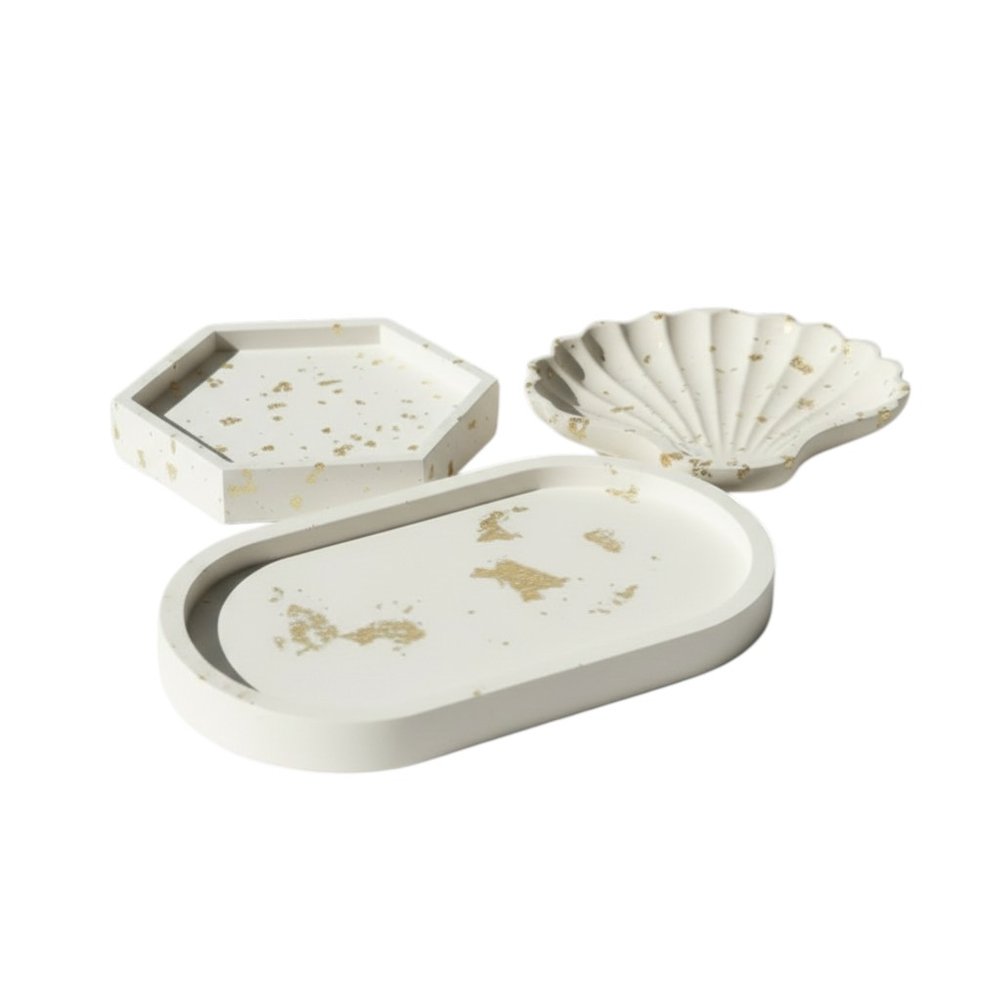 Set of Three Gold And White Resin Handmade Trinket Trays — view 2