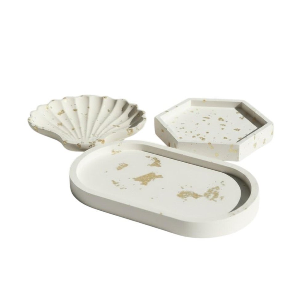Set of Three Gold And White Resin Handmade Trinket Trays — view 3