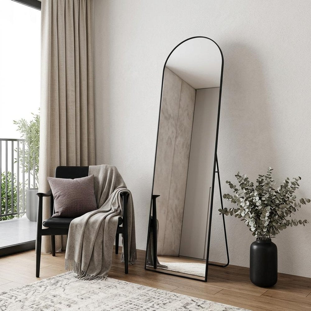 59" Black Aluminum Arch Freestanding And Wall Mounted Framed Full Length Mirror — view 5