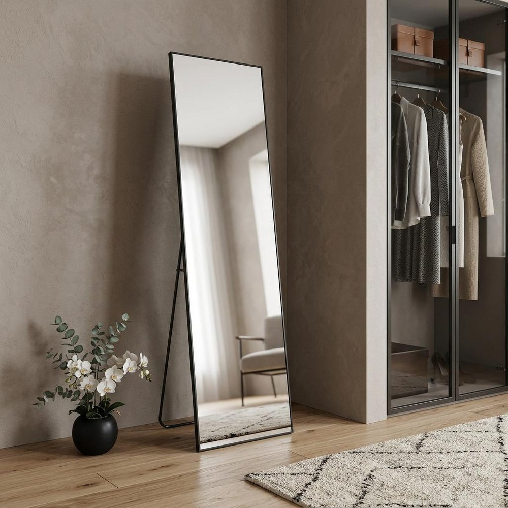 59" Black Aluminum Freestanding And Wall Mounted Framed Full Length Mirror — view 6
