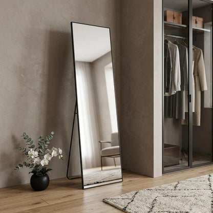 59" Black Aluminum Freestanding And Wall Mounted Framed Full Length Mirror
