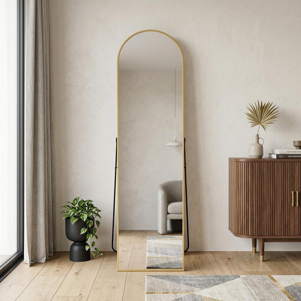 59" Gold Aluminum Arch Freestanding And Wall Mounted Framed Full Length Mirror — view 3