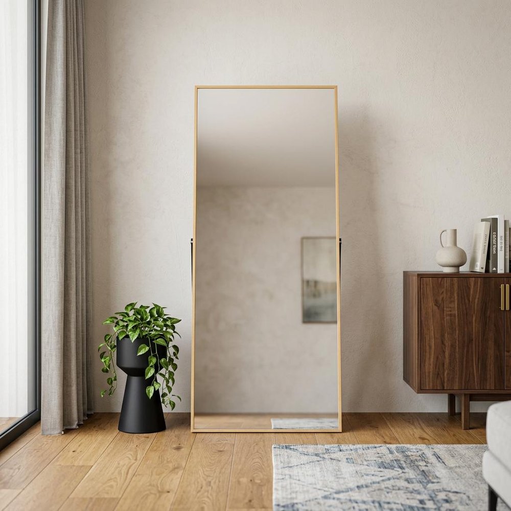 59" Gold Aluminum Freestanding And Wall Mounted Framed Full Length Mirror — view 4