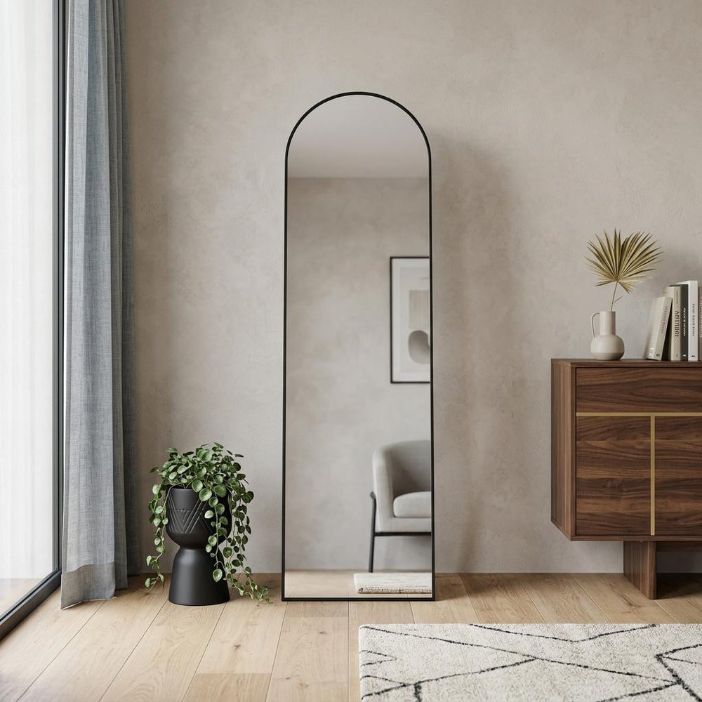 64" Black Aluminum Arch Freestanding And Wall Mounted Framed Full Length Mirror — view 5