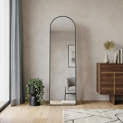 64" Black Aluminum Arch Freestanding And Wall Mounted Framed Full Length Mirror