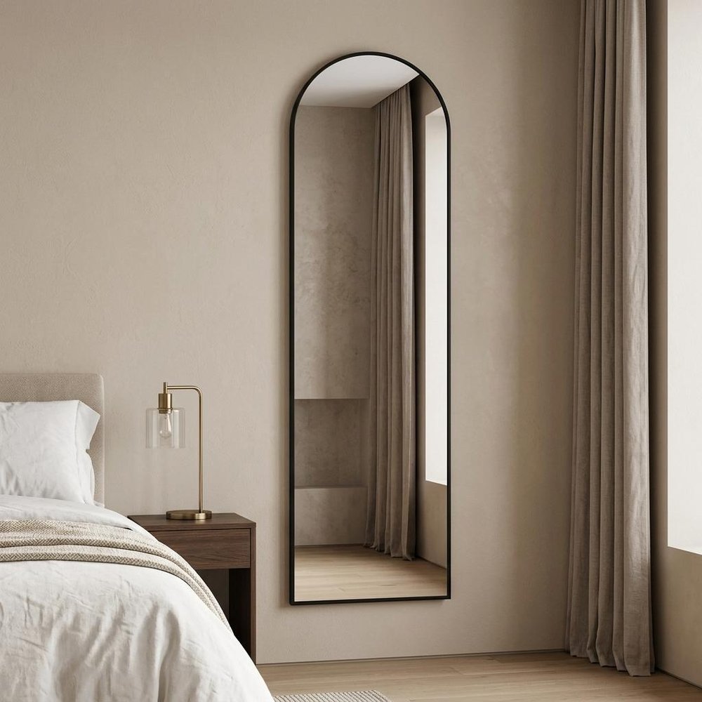 64" Black Aluminum Arch Freestanding And Wall Mounted Framed Full Length Mirror — view 6