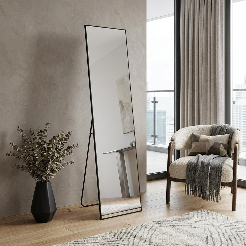 64" Black Aluminum Freestanding And Wall Mounted Framed Full Length Mirror — view 5