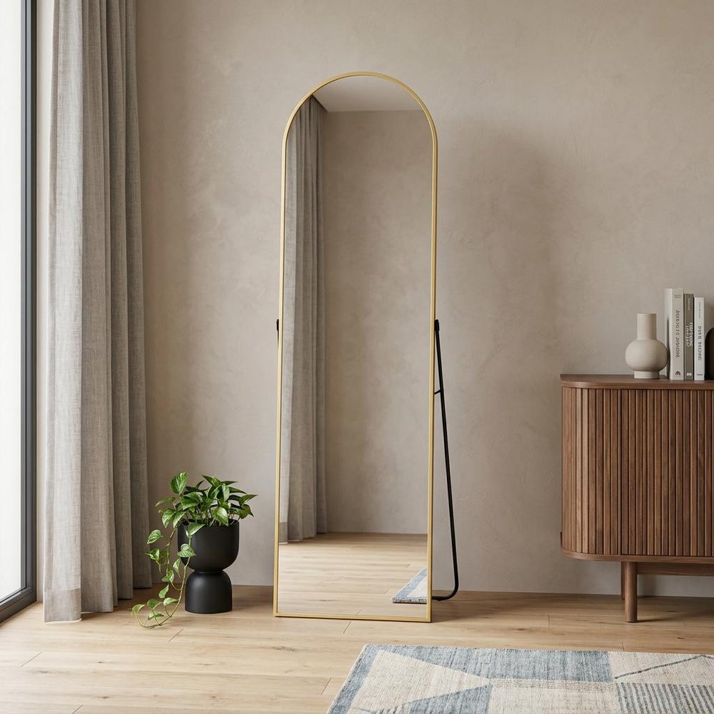 64" Gold Aluminum Arch Freestanding And Wall Mounted Framed Full Length Mirror — view 3
