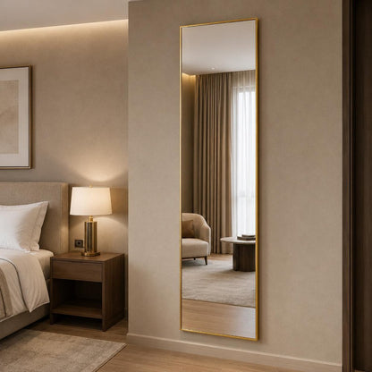 70" Gold Aluminum Freestanding And Wall Mounted Framed Full Length Mirror