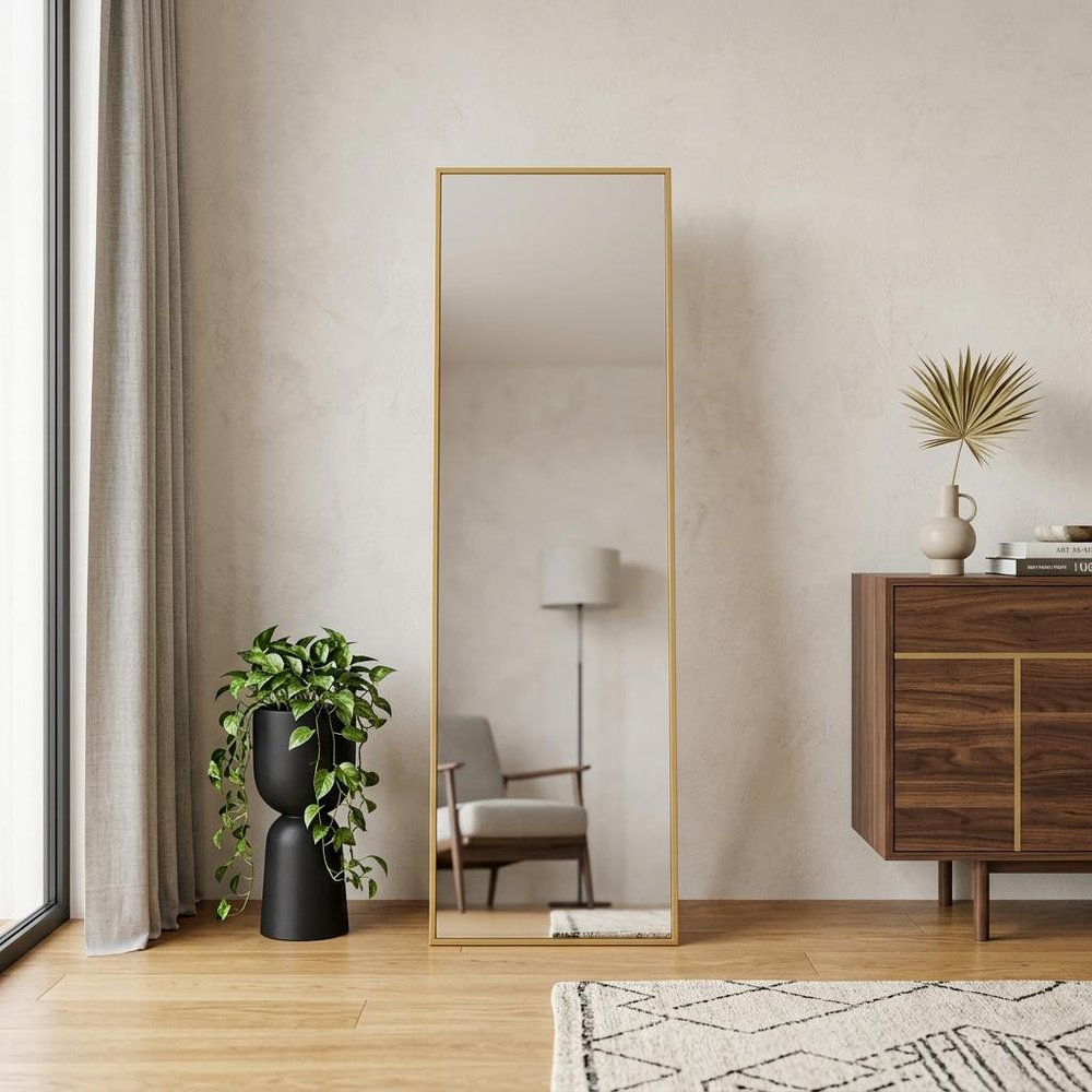 70" Gold Aluminum Freestanding And Wall Mounted Framed Full Length Mirror — view 4