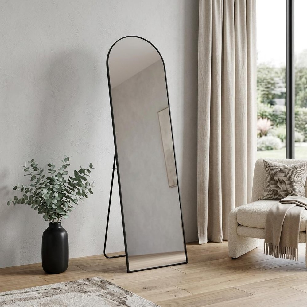 56" Black Aluminum Arch Freestanding And Wall Mounted Framed Full Length Mirror — view 5