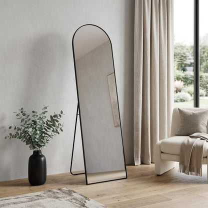 56" Black Aluminum Arch Freestanding And Wall Mounted Framed Full Length Mirror