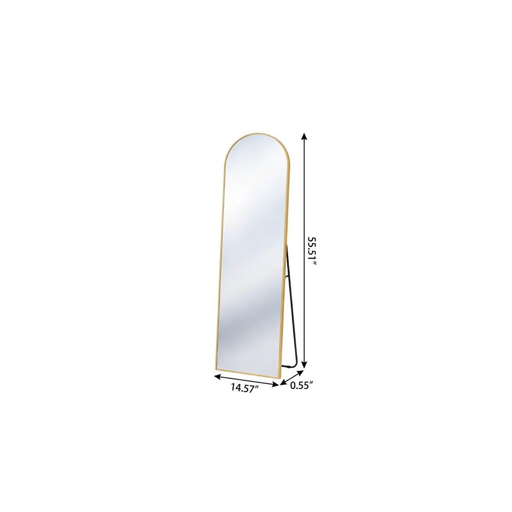 56" Gold Aluminum Arch Freestanding And Wall Mounted Framed Full Length Mirror — view 2