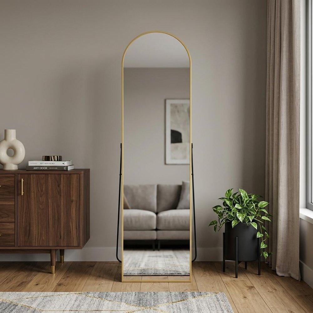 56" Gold Aluminum Arch Freestanding And Wall Mounted Framed Full Length Mirror — view 3