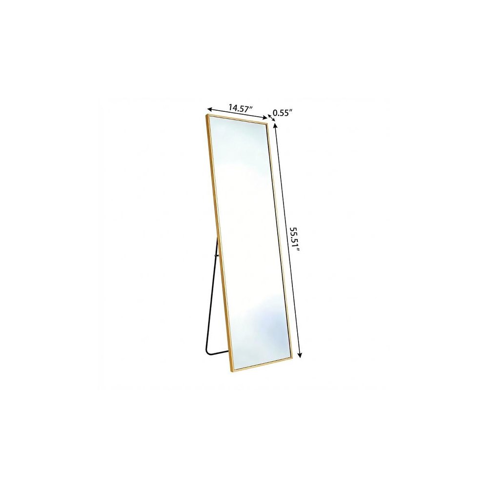 56" Gold Aluminum Freestanding And Wall Mounted Framed Full Length Mirror — view 3