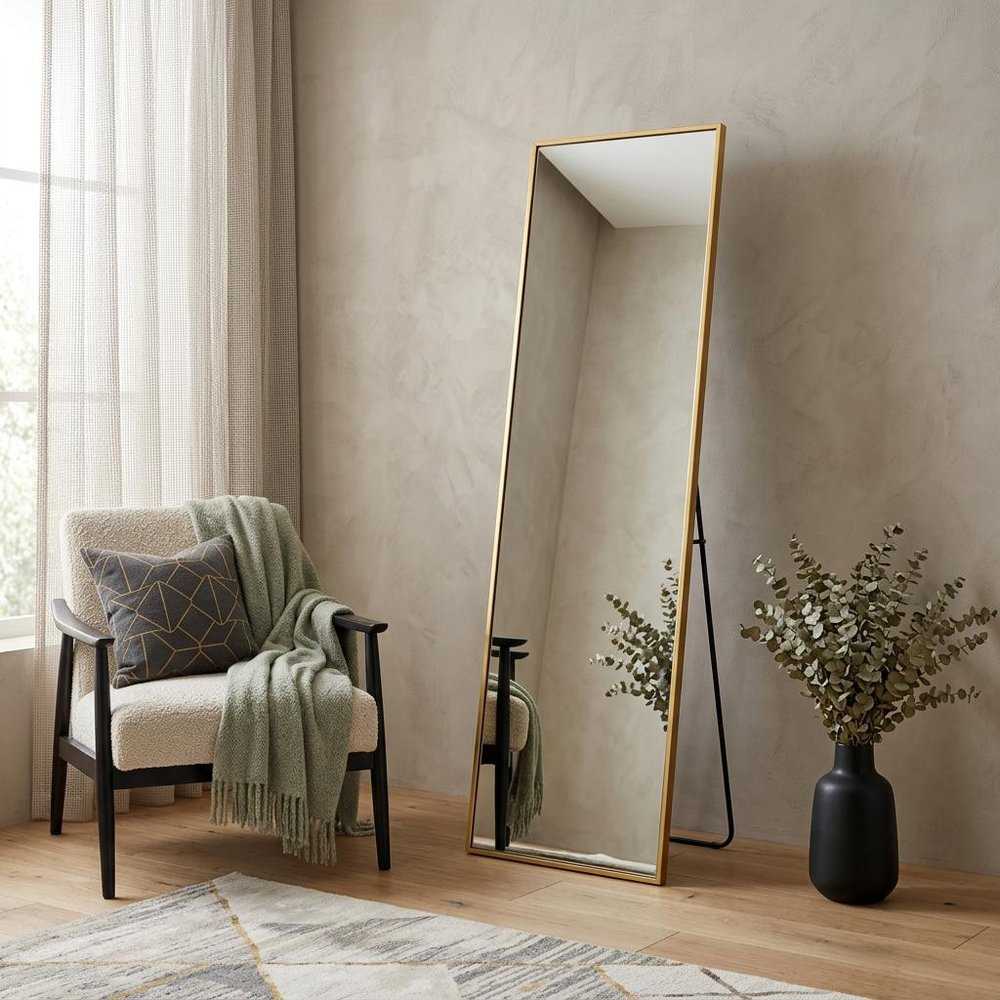 56" Gold Aluminum Freestanding And Wall Mounted Framed Full Length Mirror — view 5