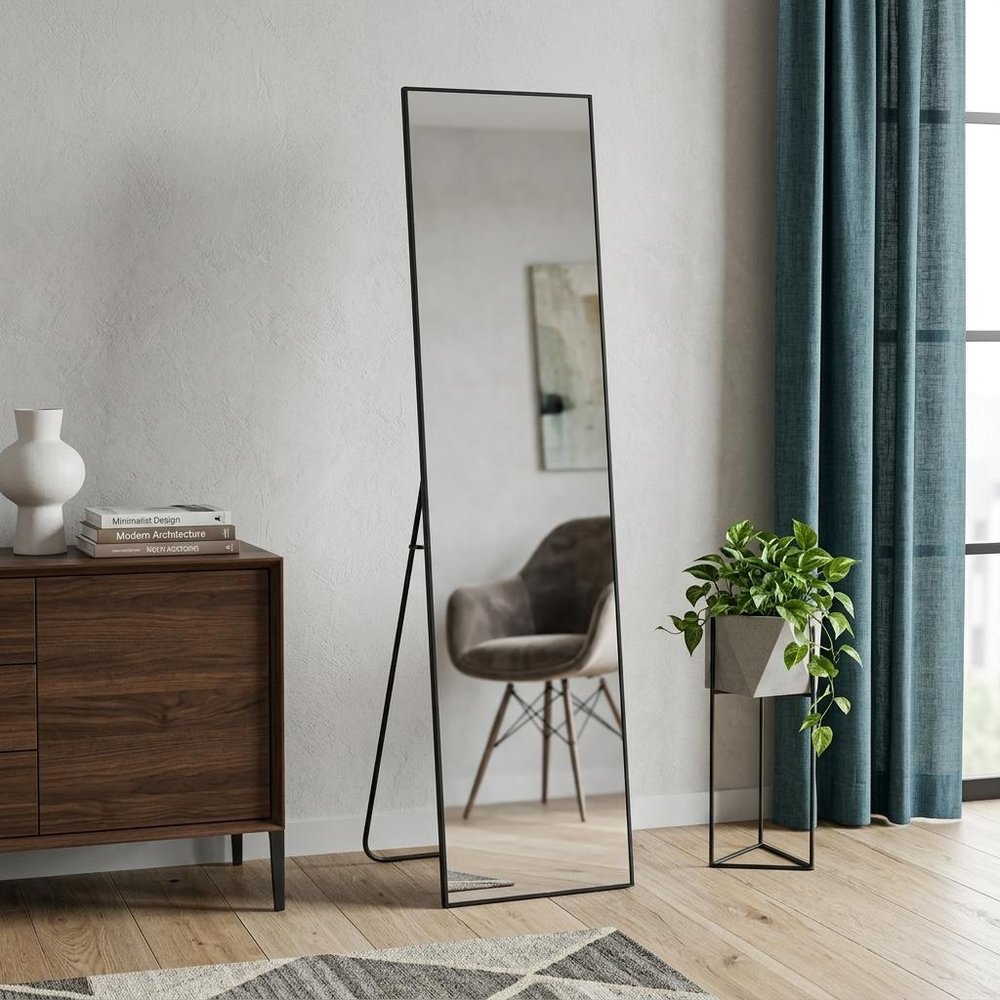 55" Black Aluminum Wall Mount Leaning Or Freestanding Framed Full Length Mirror — view 5