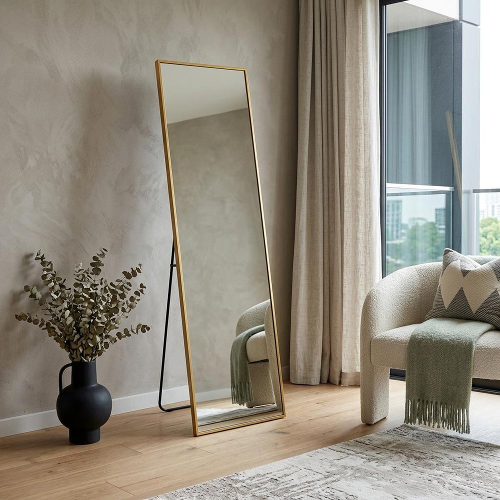 55" Gold Aluminum Freestanding And Wall Mounted Framed Full Length Mirror — view 2