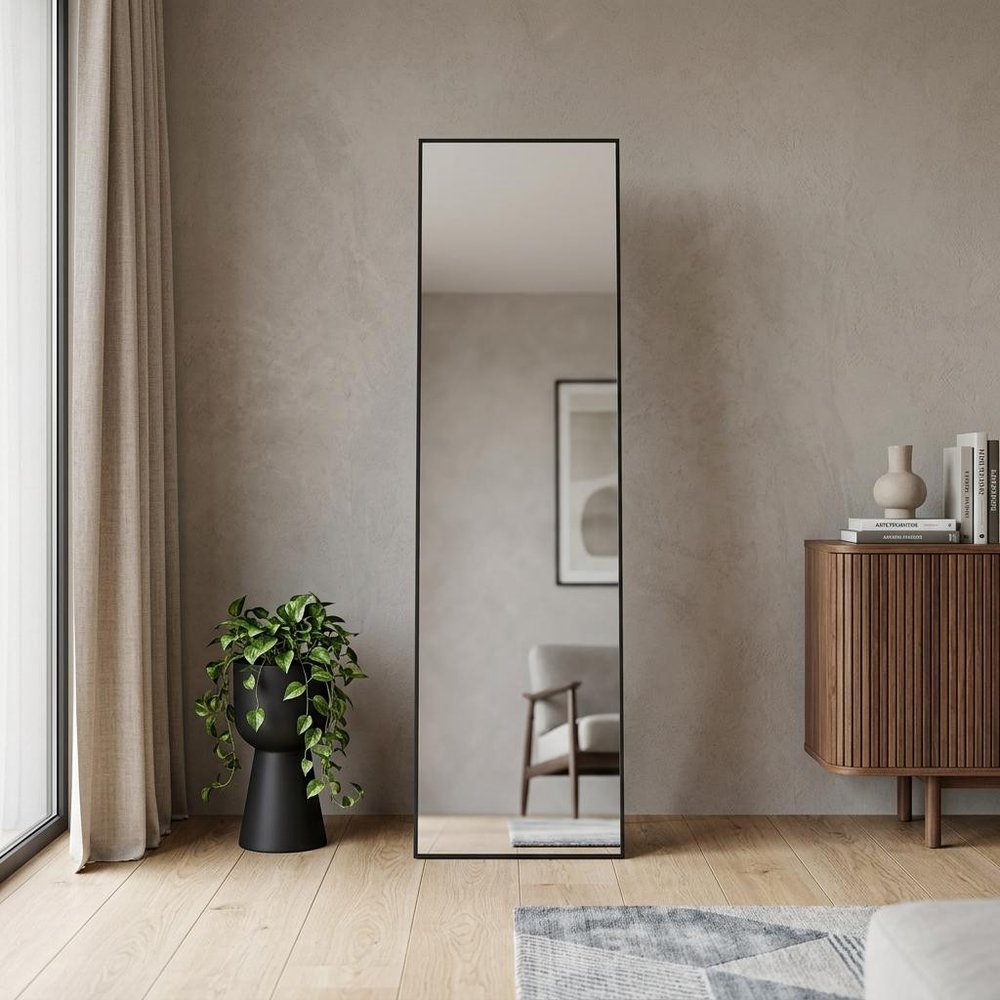 55" Black Aluminum Freestanding And Wall Mounted Framed Full Length Mirror — view 3