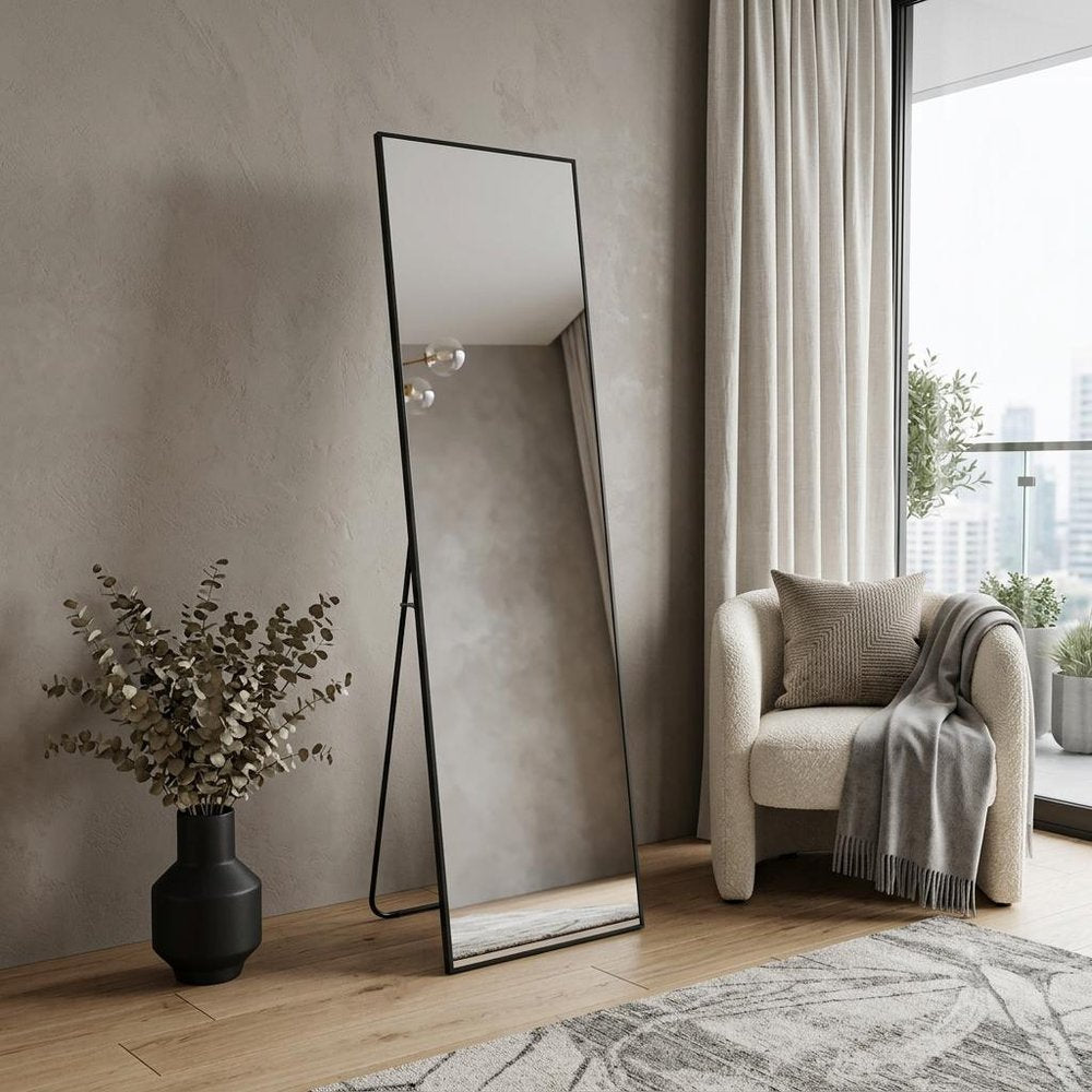 67" Black Aluminum Freestanding And Wall Mounted Framed Full Length Mirror — view 3