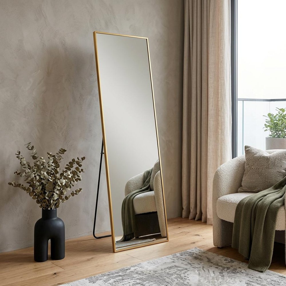 67" Gold Aluminum Freestanding And Wall Mounted Framed Full Length Mirror — view 4