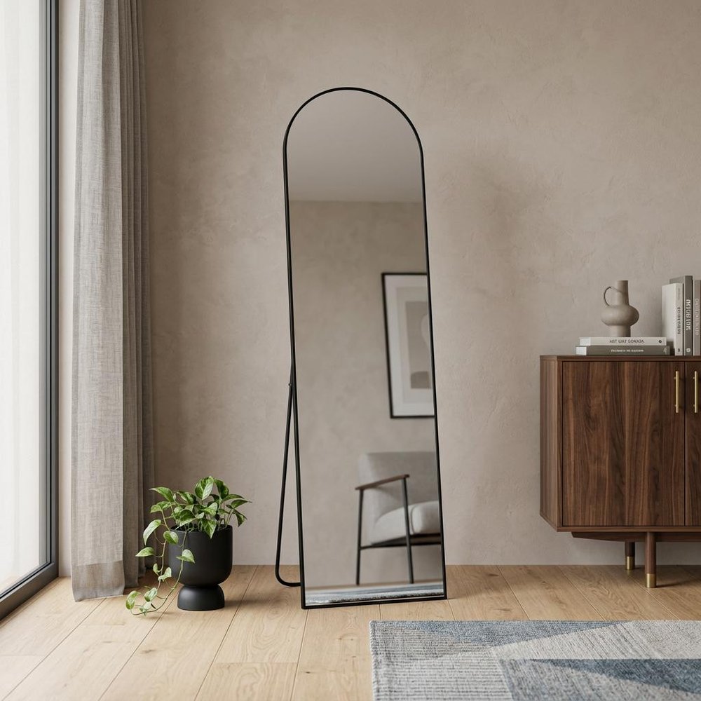55" Black Aluminum Arch Freestanding And Wall Mounted Framed Full Length Mirror — view 5