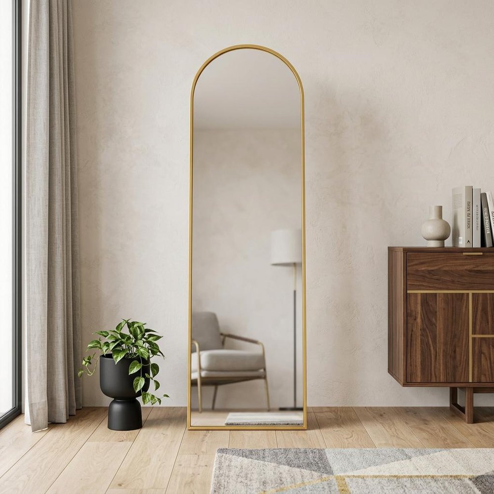 55" Gold Aluminum Arch Freestanding And Wall Mounted Framed Full Length Mirror — view 5