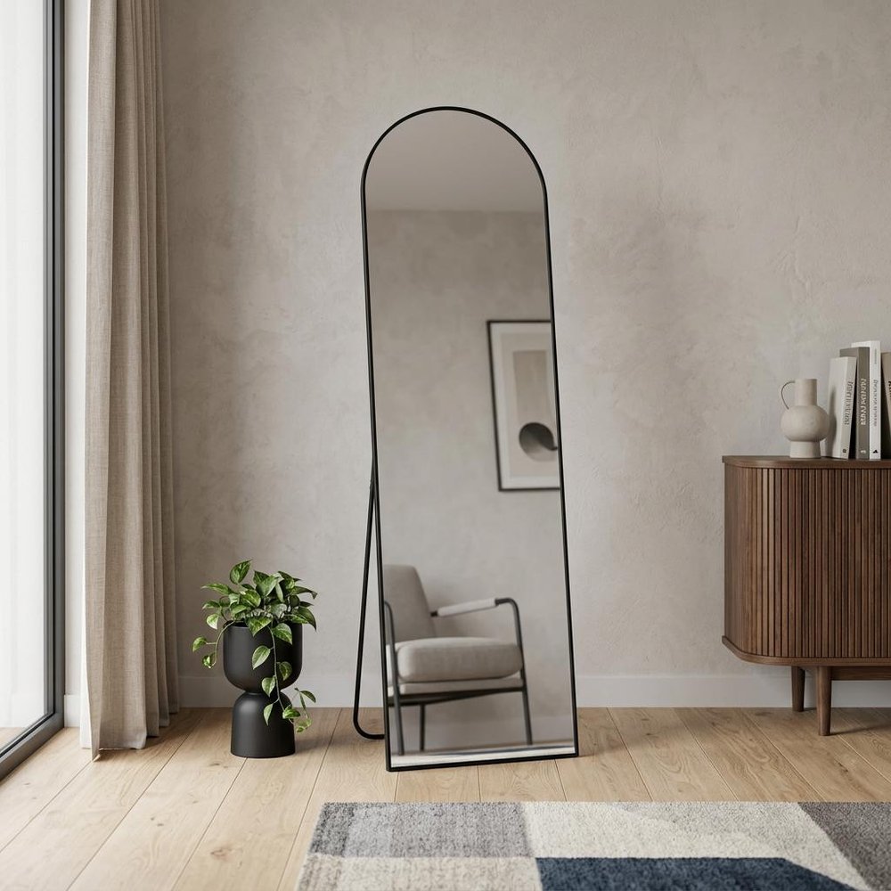 57" Black Aluminum Arch Freestanding And Wall Mounted Framed Full Length Mirror — view 5
