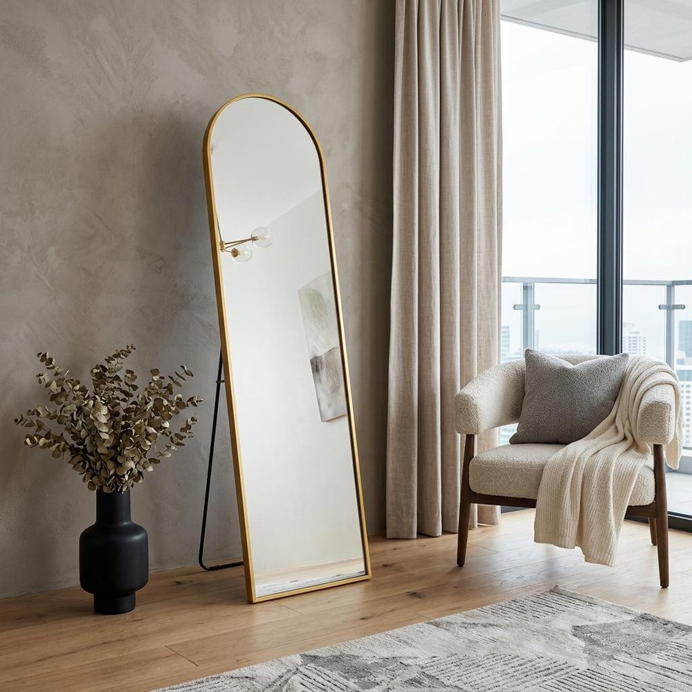 57" Gold Aluminum Arch Freestanding And Wall Mounted Framed Full Length Mirror — view 5
