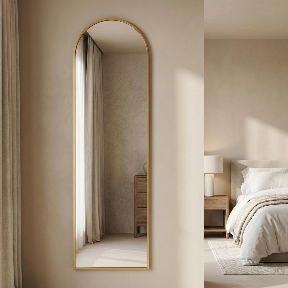 57" Gold Aluminum Arch Freestanding And Wall Mounted Framed Full Length Mirror — view 6