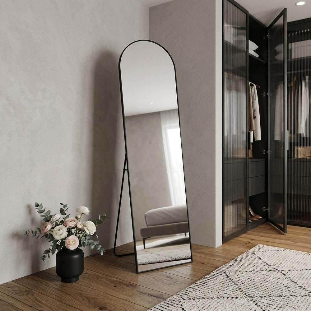 66" Black Aluminum Arch Freestanding And Wall Mounted Framed Full Length Mirror — view 3