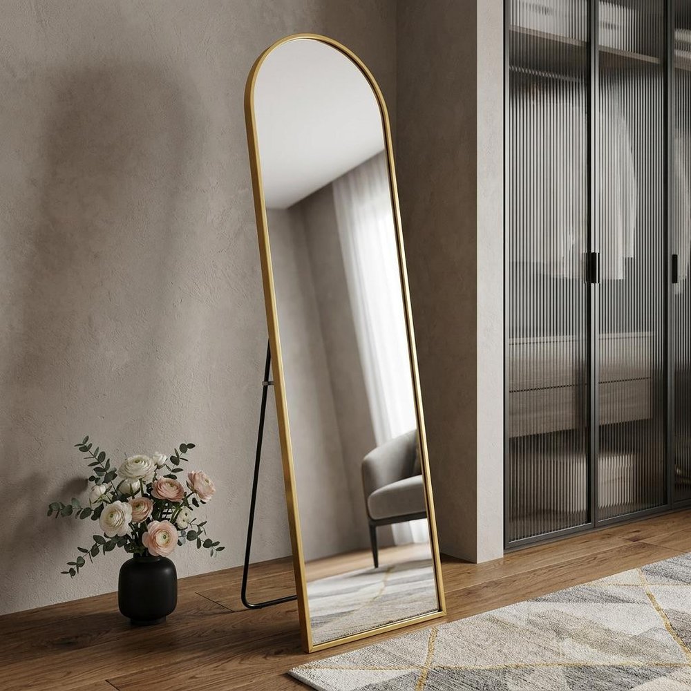 66" Gold Aluminum Arch Wall Mounted And Freestanding Framed Full Length Mirror — view 3