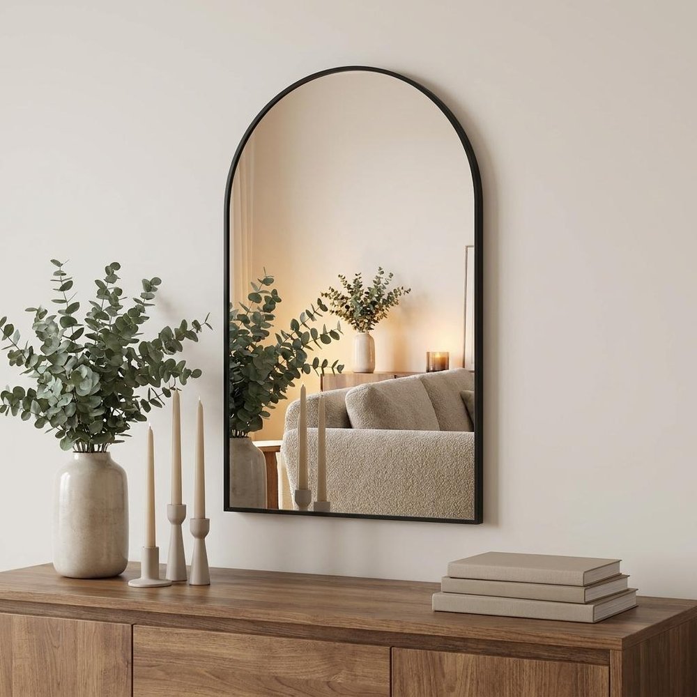 30" Black Aluminum Arch Framed Anti Fog Accent Mirror — view 4