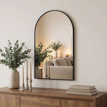 30" Black Aluminum Arch Framed Anti Fog Accent Mirror