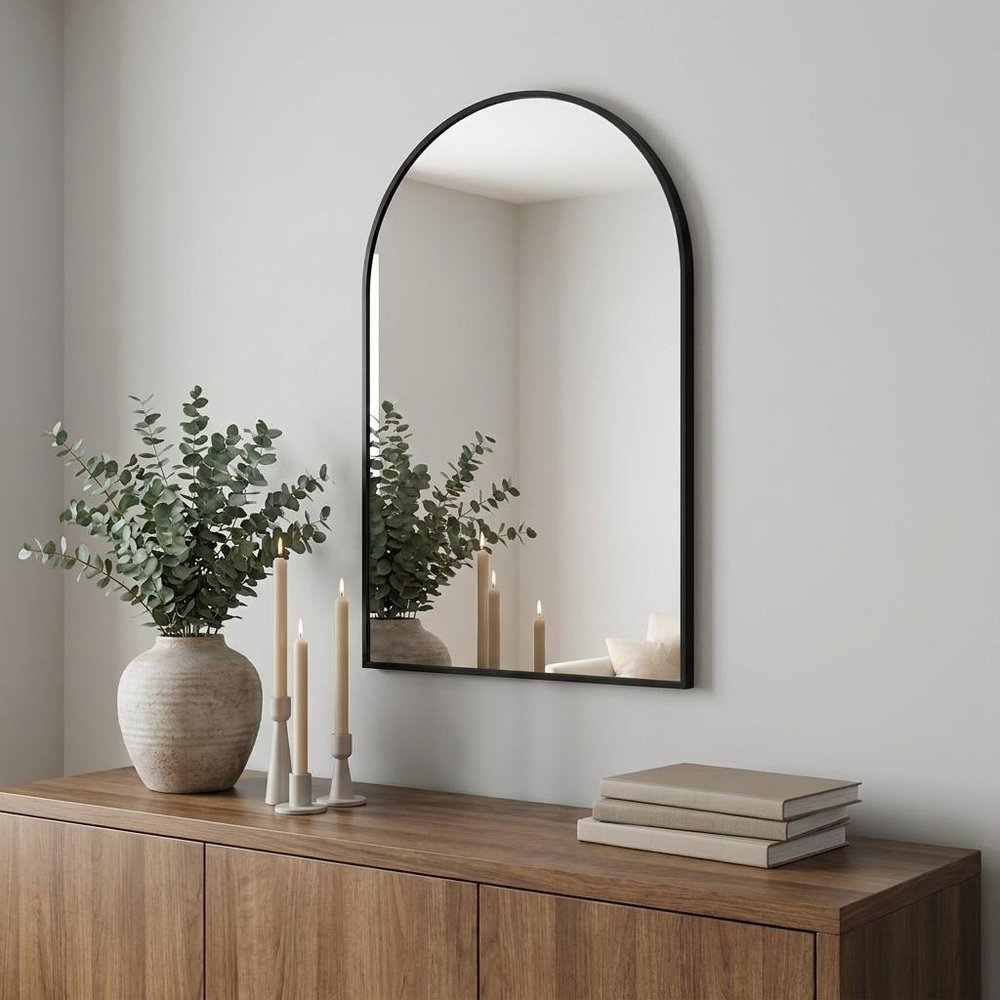 35" Black Aluminum Arch Framed Anti Fog Accent Mirror — view 3