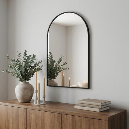 35" Black Aluminum Arch Framed Anti Fog Accent Mirror