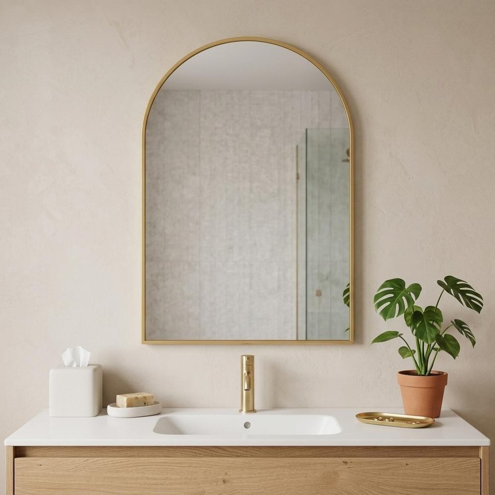 35" Gold Aluminum Arch Framed Anti Fog Accent Mirror — view 5