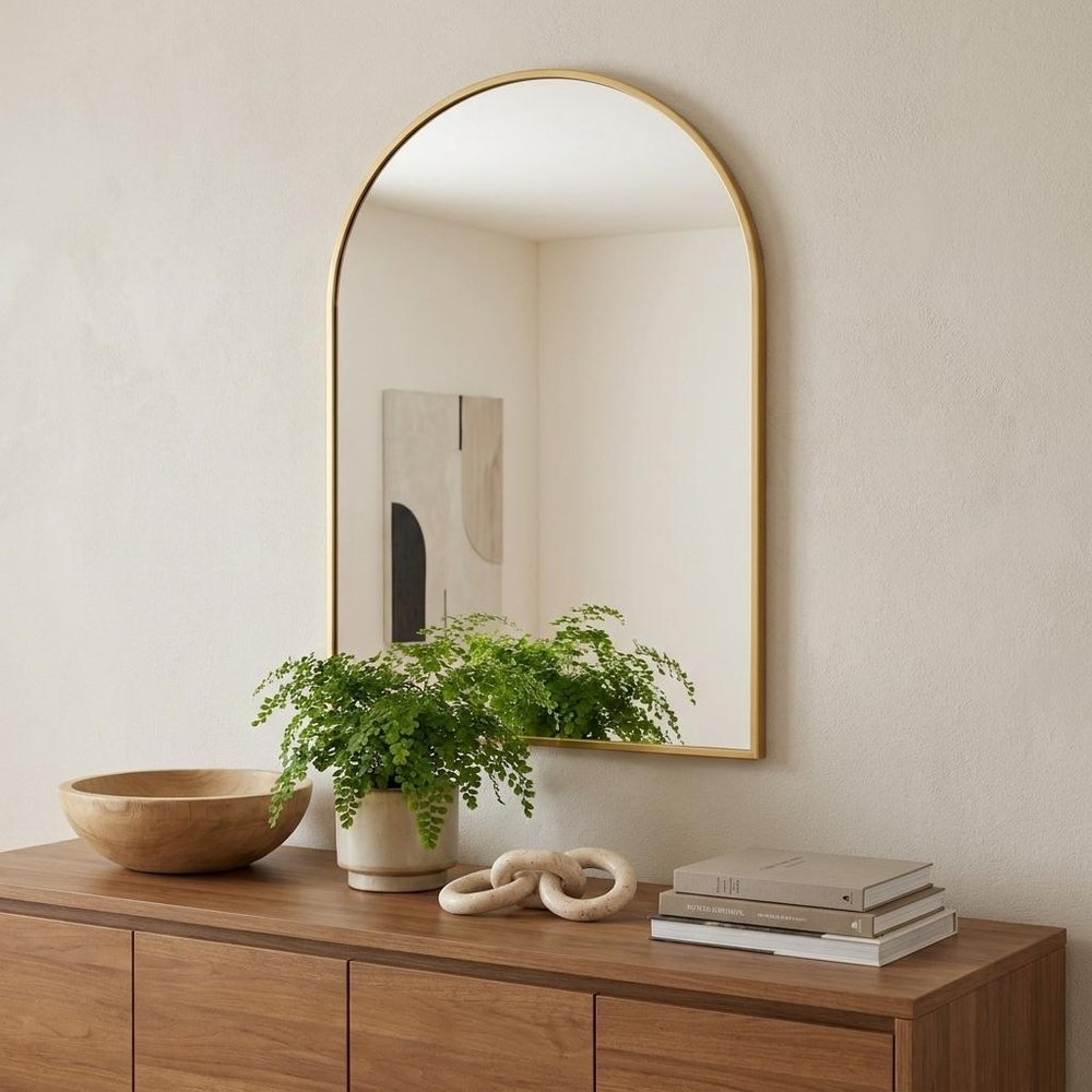 35" Gold Aluminum Arch Framed Anti Fog Accent Mirror — view 4