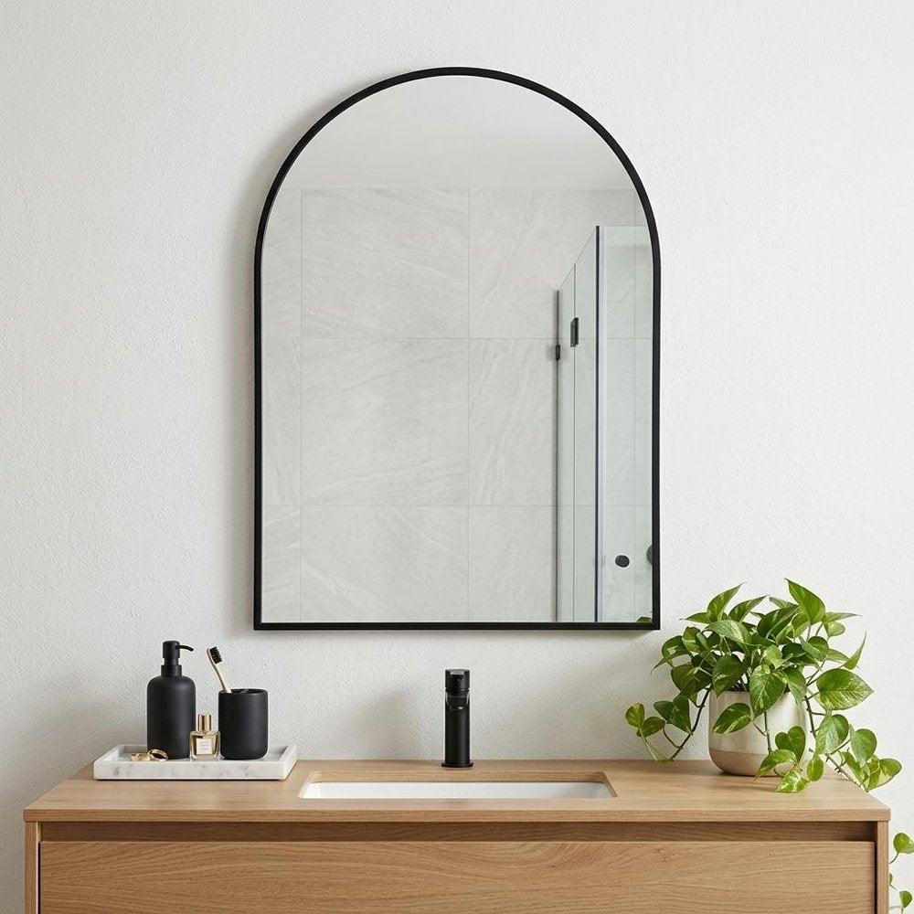 38" Black Aluminum Arch Framed Anti Fog Accent Mirror — view 4