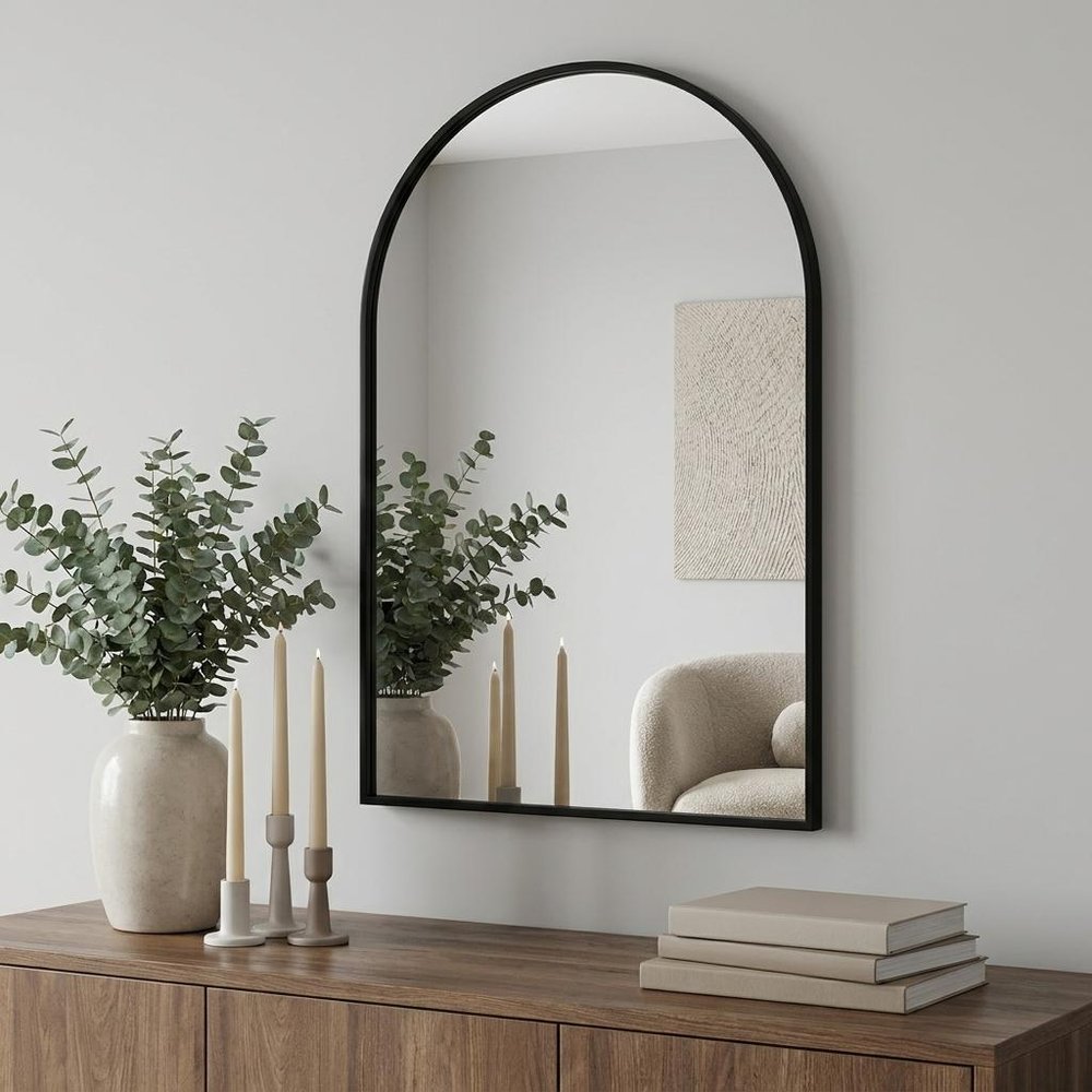 38" Black Aluminum Arch Framed Anti Fog Accent Mirror — view 3