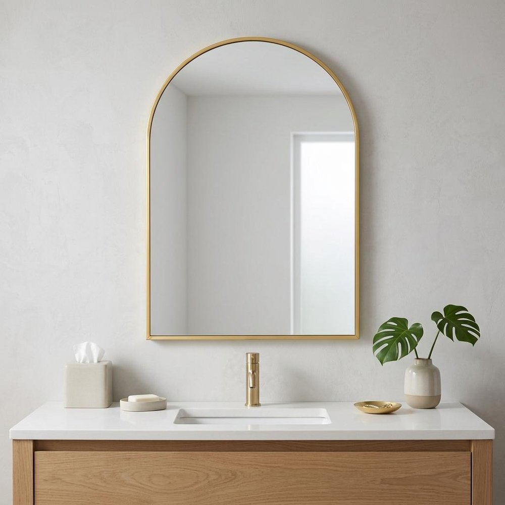 38" Gold Aluminum Arch Framed Anti Fog Accent Mirror — view 5