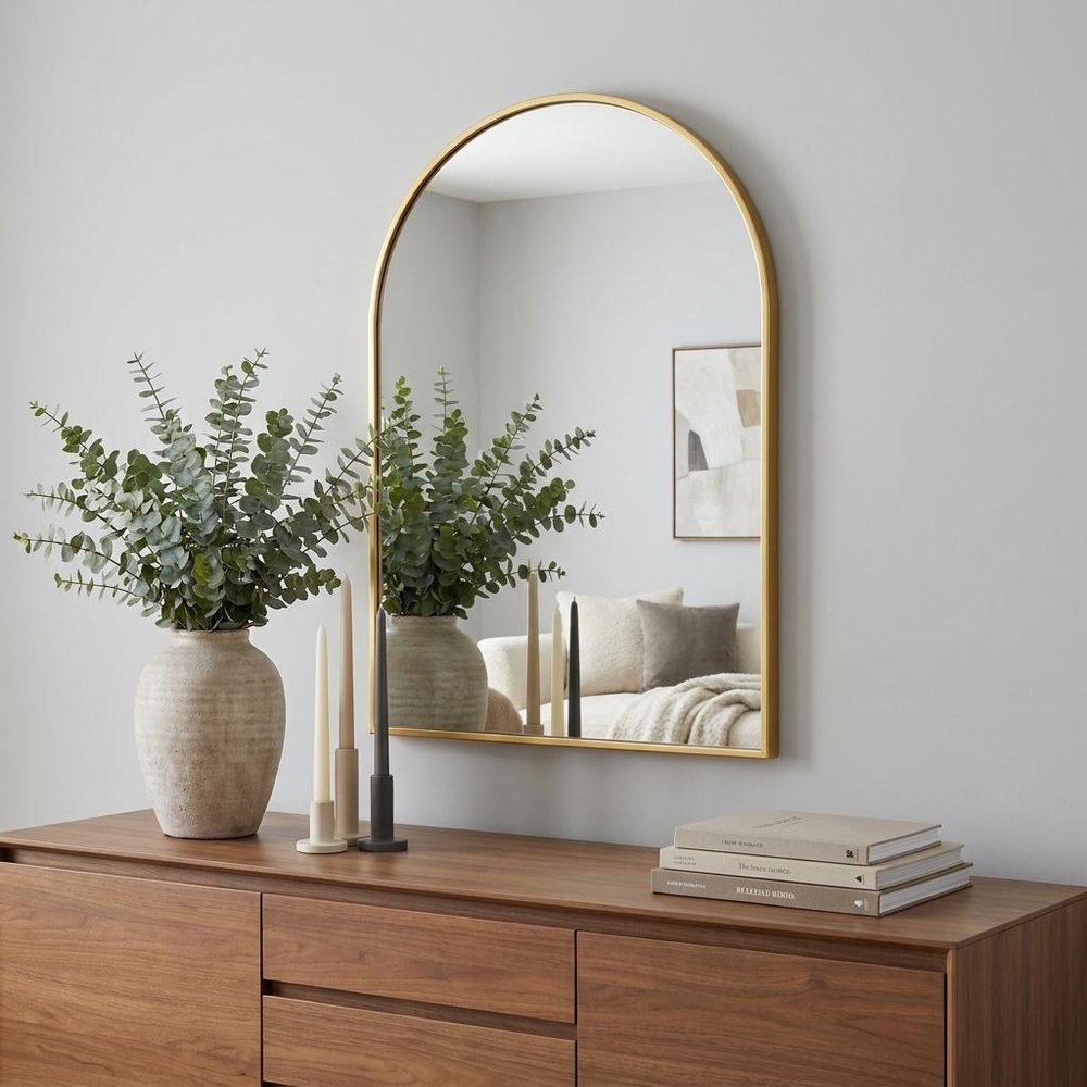 38" Gold Aluminum Arch Framed Anti Fog Accent Mirror — view 4