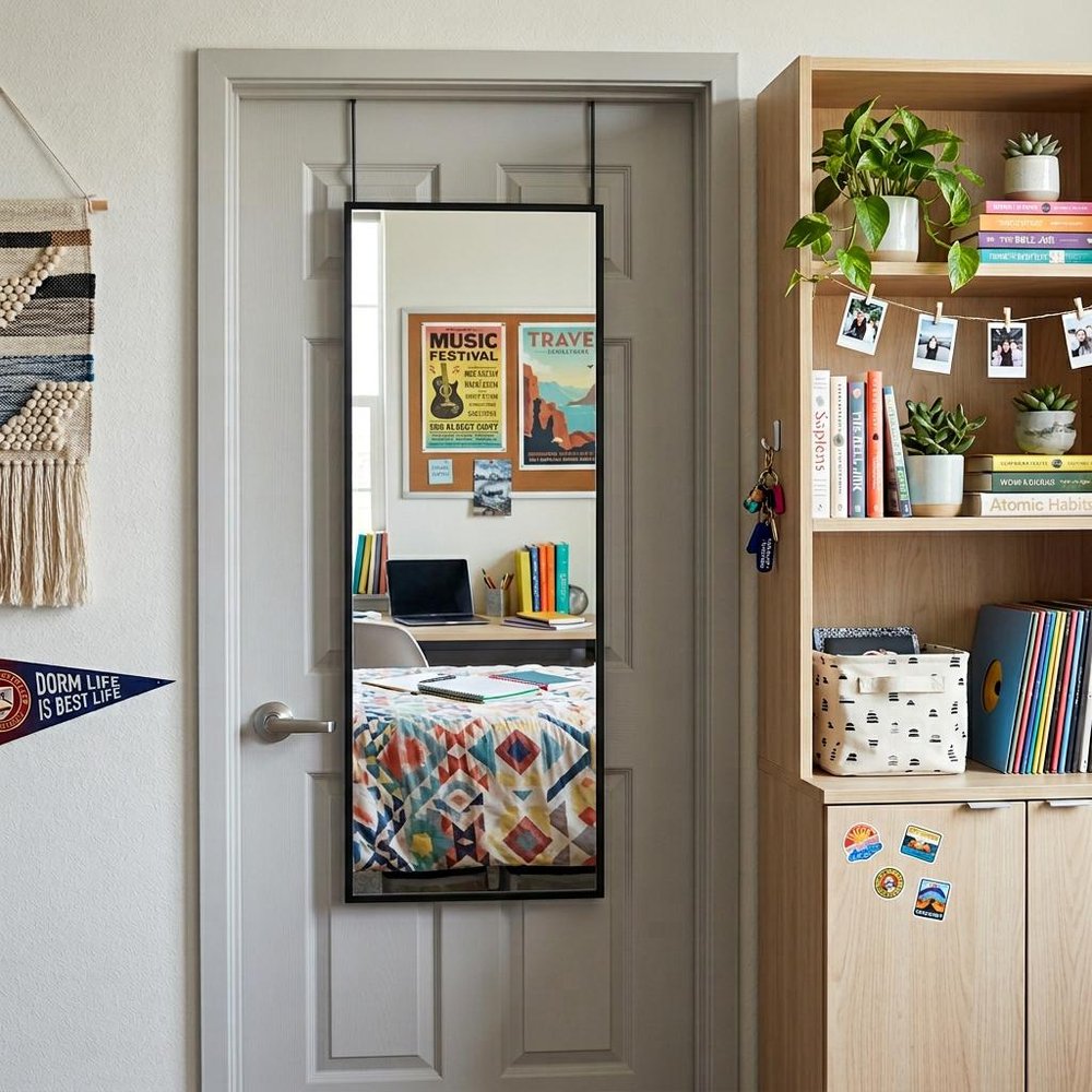 47" Black Aluminum Over the Door Framed Accent Mirror — view 5